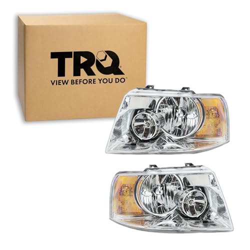 Image of TRQ Headlight Assembly Set FO2502181 FO2503181 Compatible with 2003-2006 Ford Expedition