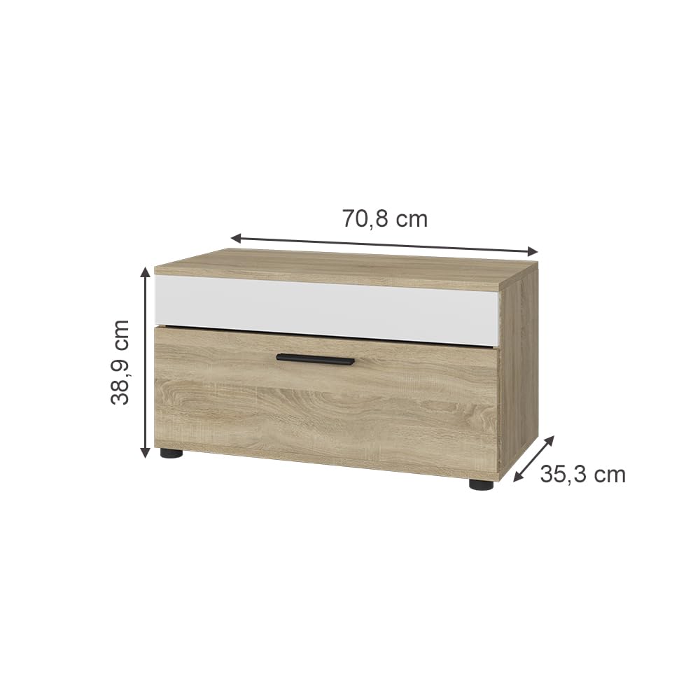 Vicco Mobile da soggiorno Berno, Sonoma/Bianco, 70.8 x 38.9 cm con porta a battente, adatto per riporre libri e raccoglitori