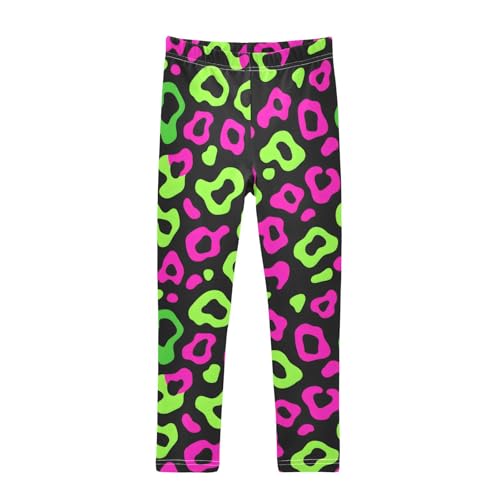 Bright Leopard Pattern Girls Leggings Soft Stretch Workout Yoga Dance Pants for Kids Casual Tights