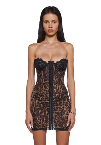 Dolls Kill Captivating Gazes Slip Dress Leopard Print Mesh with Lace Trim & Underwire Bust Small