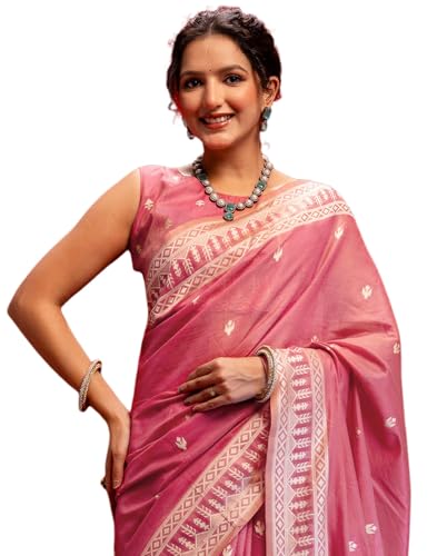 Image of SIRIL Women's Cotton Weaving Tassels Saree With Unstitched Blouse Piece