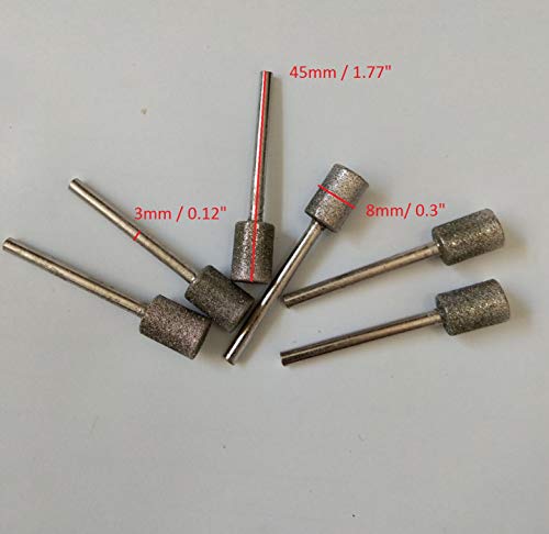 10pc 3mm Shank 8mm Head Cylinder Diamond Burrs Bits Diamond Cutting Grinding Diamond BBurr Rotary Tool Grinding Head Nail Drill Bits Cutting Wheel Bit