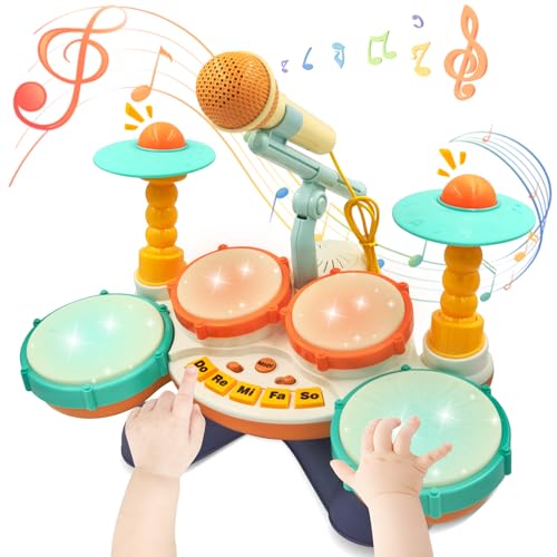 Bateria infantil, kit de tambor de jazz para bebé, bateria musical brinquedos para crianças de 1 a 3 anos, bebés de aniversário brinquedos de aprendizagem para meninos e meninas de 1 2 3 anos