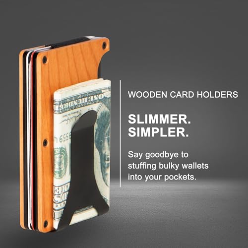 Cherry Wooden Engraved Design Minimalist Wallet for Men with Money Clip-Smart, Slim RFID Blocking Credit Card Holder-Elevate with Handcrafted Wooden Wallet (Lion Head)4