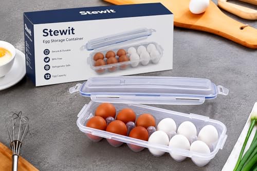 Image of Stewit Plastic Egg Tray for Fridge - Space-Saving Storage Box for 12 Eggs | Sturdy & Stylish Egg Organizer (12 Grid,Transparent)