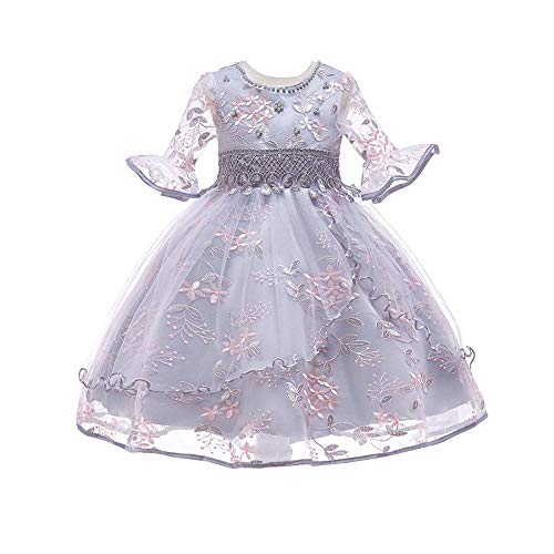 TEAFOR 子供ドレス 女の子 ワンピース プリンセスドレス 女児 花柄 チュール 刺繍 キッズドレス フォーマルドレス 洋服 パーディー ピアノ 花嫁介添人 卒業式 結婚式 入園式 発表会 演奏会 舞台 誕生日 日常 ファッション (グレー,150cm
