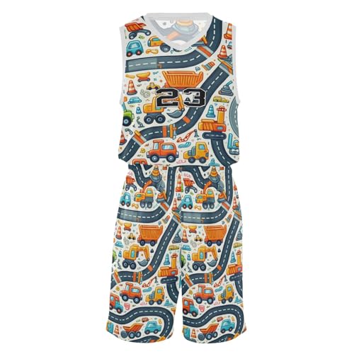 FLildon Cute Cars Route Boys Basketball Jersey Set Tank Top Shorts Tracksuit Sport Training Suit for Kids, XL