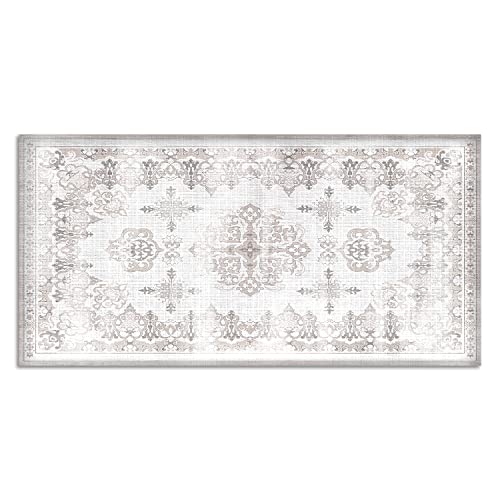 Art Maison Kitchen Area Rug Floor Mat 4' X 8' - Stain Resistant, Non-Shed, Waterproof, Non-Slip, Family & Pet Friendly - Vintage Distressed Area Rug Vinyl (48X96, Grey) #TOP14