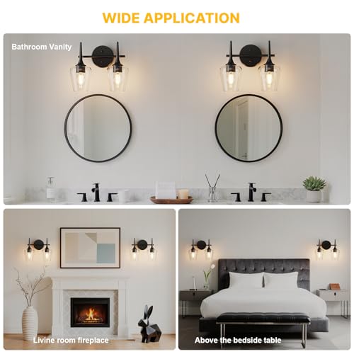 Image of Black Vanity Light 2-Light Modern Farmhouse Bathroom Light Fixture with Wine Glass Shades for 16 Inch Mirror, Decor Wall Sconce for Hallway Bedroom