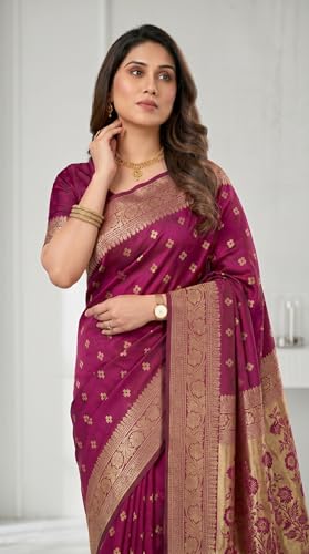 Image of C J Enterprise Women's Banarasi Saree Pure Kanjivaram Style Silk Saree With Blouse Piece for Wedding (Pari-160)