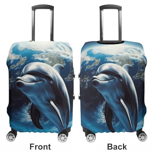 Travel Luggage Cover Elastic Suitcase Protector Anti-Scratch Washable Dolphin Earth Luggage Sleeve Tsa Approved Carry on Covers Baggage Cover Fits 18-32 Inch Luggages3
