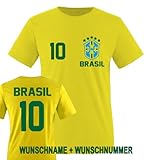 Comedy Shirts - BRASILIEN WM 2014 - Wunsch Kinder T-Shirt - Gelb/Grün-Blau Gr. 134-146