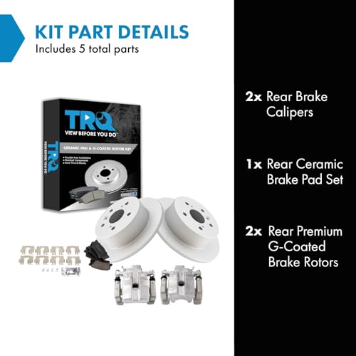 Image of TRQ Rear Brake Pad and Rotor Set Ceramic Solid Rotors Calipers | For 2013-2015 Toyota Avalon 2012-2017 Camry