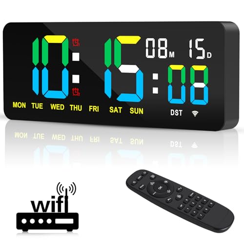 XREXS 12.2 Inch Digital Wall Clock WiFi Sync with Seconds & Remote Control