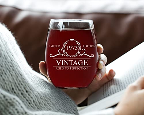 50Th Birthday Gifts For Women Men - 1973 Vintage Style Wine Glass - 50Th Birthday Decorations For Women - Birthday Glasses Wine Accessories For Wine Lovers - Cool Gifts For 50 Year Old Woman - 15 Oz #TOP2