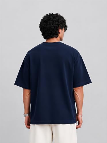 Image of PeaceOut Oversized T Shirt for Men | 240 GSM Heavyweight Cotton T Shirt | Drop Shoulder Oversized Tshirt for Men | Baggy Loose Fit Streetwear Round Neck Half Sleeve Casual Wear