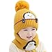 Steelwingsf Babykappe Dehnbarer warmer Plüschkugel-Pinguin-Druck Neugeborenen Hut für den täglichen Tragen Gelb