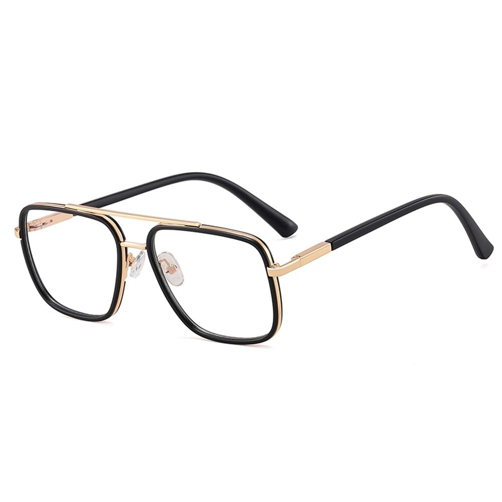 vintage duże okulary oprawki dla mężczyzn przezroczyste soczewki czarne złote kwadratowe okulary metalowe modne dekoracje