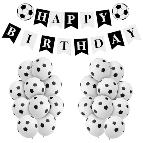 Lot de 20 ballons d'anniversaire - Blanc - Noir - Décoration de football - Pour garçons et filles - Pour fête d'anniversaire