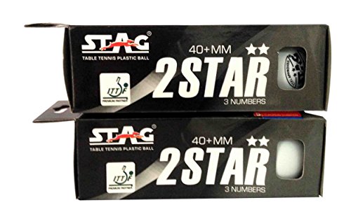 Image of STAG GLOBAL Two Star Plastic Table Tennis Ball, 40mm Pack of 6 (White)