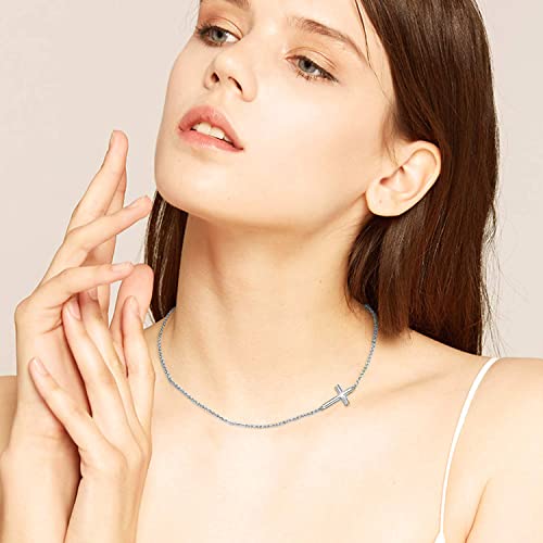 Solid 14K Gold Sideways Cross Necklace for Women, Gold Sideways Cross Choker Necklace Faith Jewelry Mothers Day Gifts for Mom, Available in 16Inch - 18Inch3