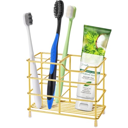 Urbanstrive 304 Stainless Steel Bathroom Toothbrush Holder Toothpaste Holder Stand Bathroom Accessories Organizer Gold