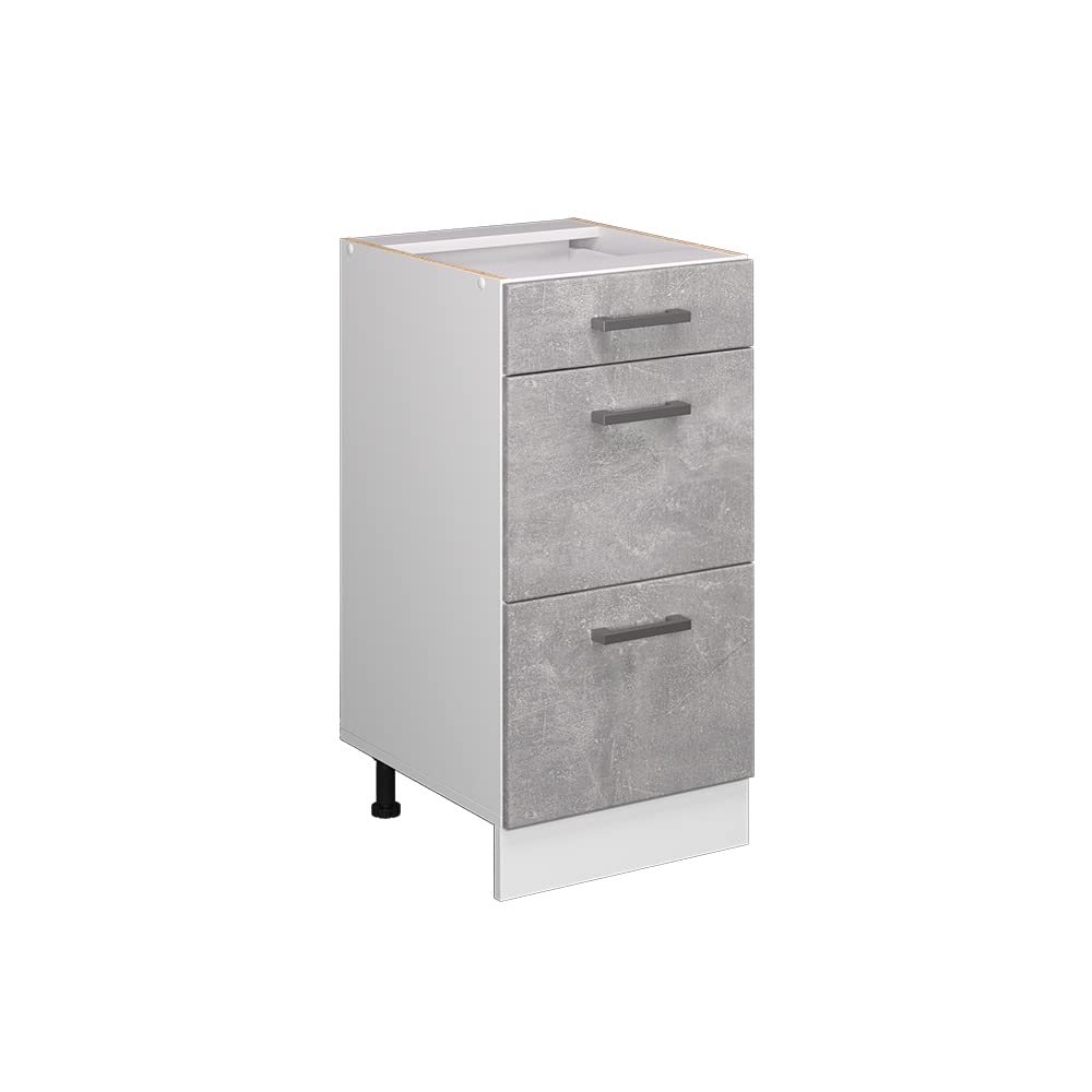 Vicco Kitchen base cabinet Raul, Concrete, 40 cm with drawers, without worktop, for flexible combination within modular kitchen systems