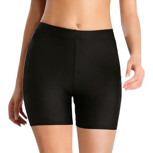 ZUIMEIHQH Swim Shorts Women, Women's Swim Shorts, Tummy Control High Waisted Black Shorts Boyleg Bikini Bottoms Swimwear for Beach Pool Gym (UK, Alpha, M, Regular, Regular)