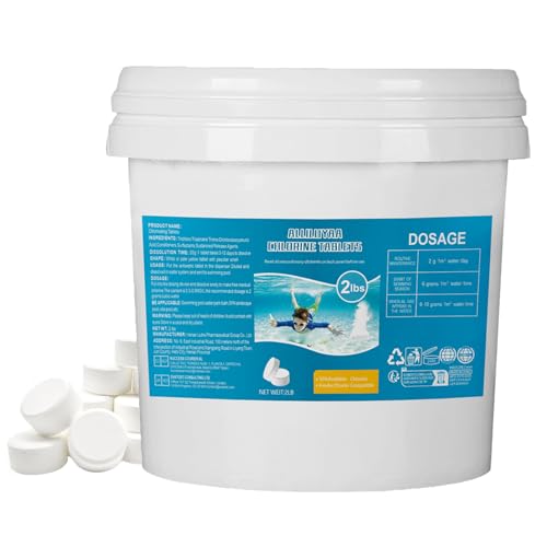 2LB Chlorine Tablets for Swimming Pool, Chlorine Tablets for 1 inch Tub, Suitable for Swimming Pools Spas and Hot Tubs Fountain, Water Park Bathtub, Multifunctional Pool Clean Tablets