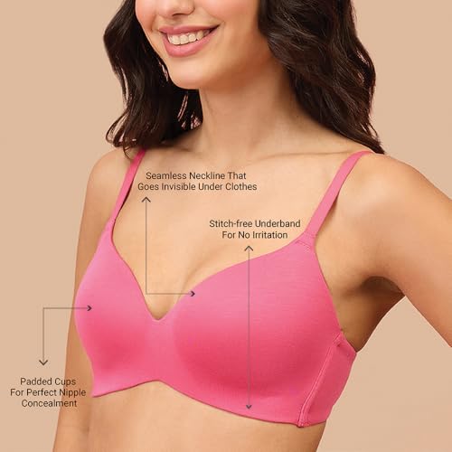 Image of NYKD (NYB013 Ultra Soft Modal Fabric Lightly Padded & Non Wired Tshirt Bra for Women | Seamless Neckline with Comfortable, Soft & Non Slip Shoulder Strap