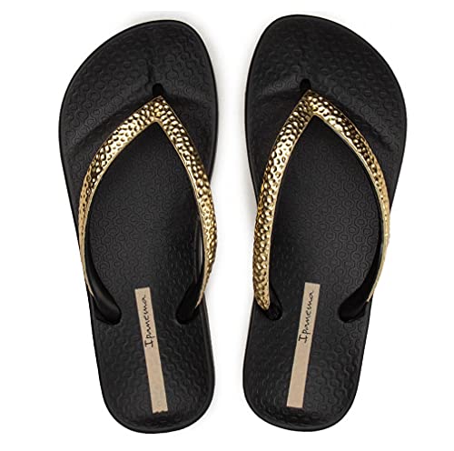 Ipanema 82874 Women's Ana Metallic V Lightweight Soft Durable Flexpand Plastic Flip Flops, Black/Gold, 10 #TOP4