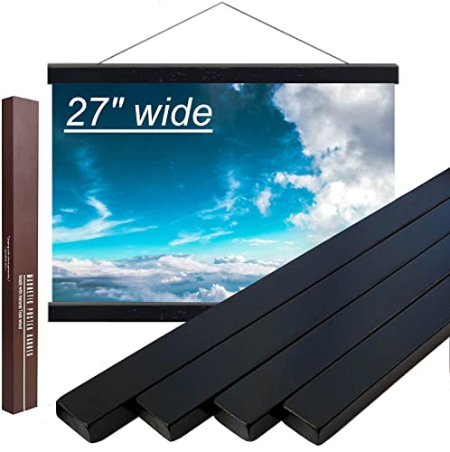 DACRI HOME Magnetic Poster Hanger Frame, Sturdy Magnetic Poster Frame 27x40, 27x41 with Teak Wood, Strong Magnets for Hanging Prints, Maps, Pictures, Scroll Wall Art (27 Inch, Black)