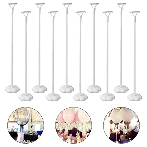Sakolla 10 Sets Balloon Stick Stand, Balloon Sticks Holder with Base for Table Desktop Centerpiece Balloon Holder for Birthday Party, Wedding, Baby Shower and Anniversary Decoration (15.7 inch White) Cover