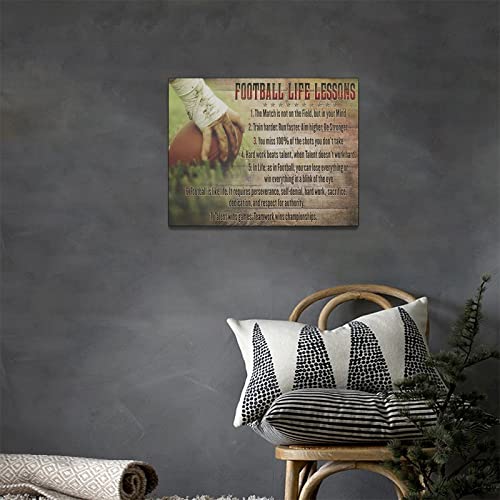 Football Life Lessons Wall Art Pictures Wall Decor Gifts For Football Player Boy Man Football Fan Vintage Football Sports Canvas Painting Print Artwork Framed For Classroom Boy Room Gym Office 12"X16" #TOP1
