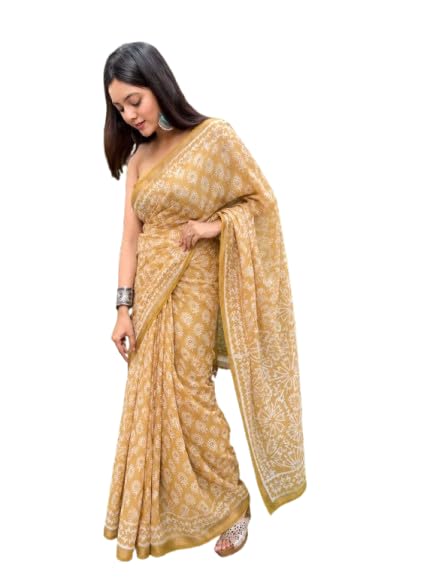 Chanderi Cotton Saree with Zari Border for Women Mustard Yellow-picture-26