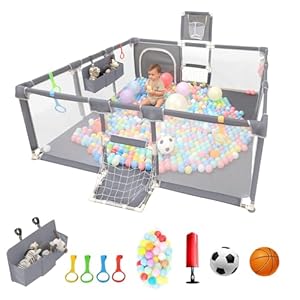 Baby Playpen, Indoor Safety Play Area for Infants and Toddlers (Grey, 73″x71″)