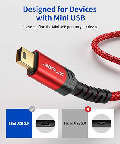 JSAUX Mini B to USB C Cable 10ft, USB C to Mini USB Cable Charging Cord for GoPro Hero 3+, PS3 Controller, MP3 Player, Dash Cam, Digital Camera, GPS Receiver, PDAs and More Devices