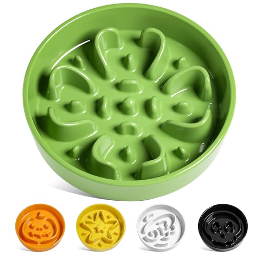 LE TAUCI Slow Feeder Dog Bowls Ceramic, 1.5 Cups Slow Eater Bowl for Dogs, Puppy Slow Feeder Bow for Fast Eaters,Puzzle Dog Food Bowl,Clover Green