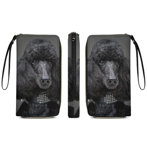 Adorable Black Poodle Leather Wallet Card Holder Purse Clutch Phone Pocket Credit Card Holder with Wristlet Strap3