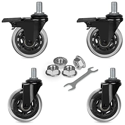Hirate 3" Swivel Caster Wheels Heavy Duty Industrial Castors with Thread Stem 1/2"-13 Locking Casters for Furniture with Flange Lock Nuts(2 with Brakes & 2 Without) Cover