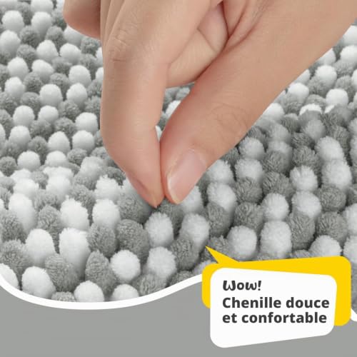 Tapis de bain chenille microfibres gris 50x80cm de Biscpro - 3