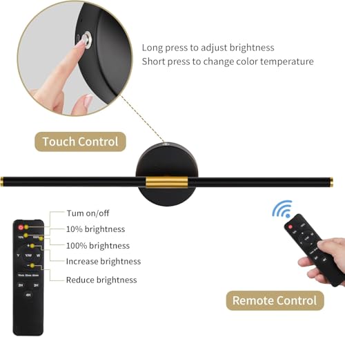 Image of 24 Inch Battery Operated Wall Sconce Set of 2, Dimmable Battery Sconces with Remote Control, 8000 mAh Rechargeable Sconces, 350 Rotate Modern LED Lights for Bedroom, Living Room, Black Gold