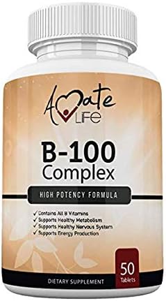 Amate Life Vitamin B Complex High Potency -Vitamin B12, B1, B2, B3, B5, B6, B7 Biotin Supplement Supports Healthy Metabolism, Immune Support & Energy Production- Made in USA - 50 Tablets
