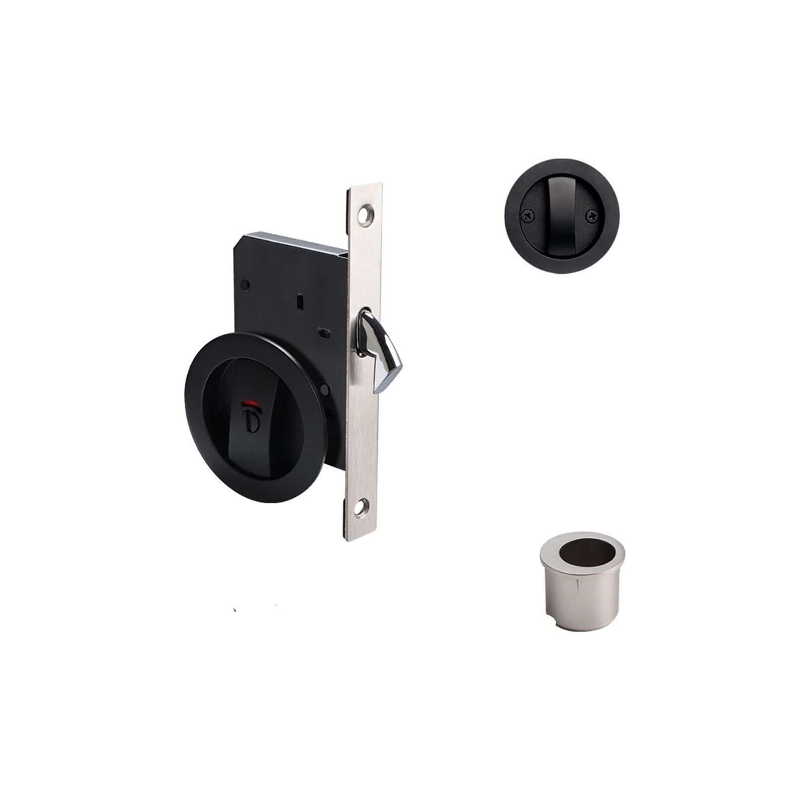 Yxinaer Single Hook - Black Round Recessed Door Lock Pocket Sliding Door Lock