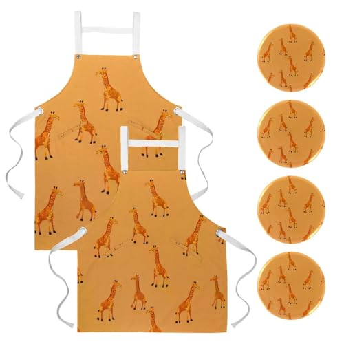 Lot de 2 tabliers girafe avec broches pour cuisine et service en bistrot