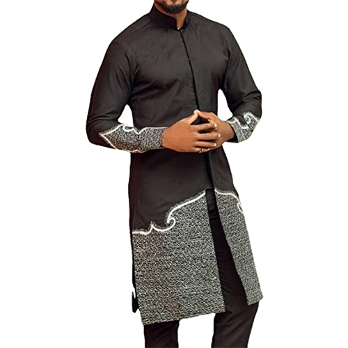 Tenues africaines pour Hommes Ankara Ethnique Chemise à Manches Longues et Pantalon Ensemble 2 pièces Traditionnel Dashiki Mariage Costume Formel Cover
