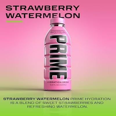 PRIME Hydration STRAWBERRY WATERMELON, Sports Drinks, Electrolyte Enhanced for Replsnishing Fluids, 250mg BCAAs, B Vitamins, Antioxidants, Low Sugar, 16.9 Fl Oz, 12 Pack