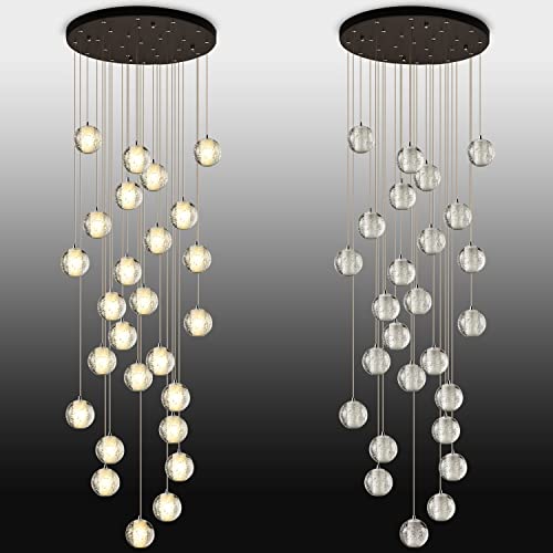 Zeetiana Modern Raindrop Chandeliers, Nordic Round Bubble Crystal Pendant Light High Ceiling With Chrome, Large Led Black Hanging Lamps For Staircase Dining Room Hotel Living Room (Round 26-Lights) #TOP6