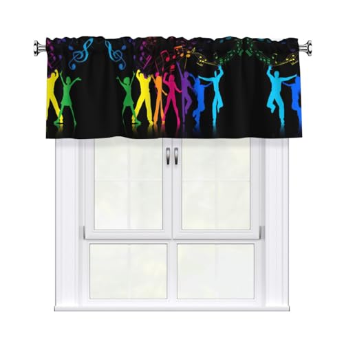 ASFgda Cenefa de cortina con estampado musical de baile de 137 x 45,7 cm, con bolsillo para barra, cenefa corta para ventana de filtrado de luz, para cocina, sala de estar, dormitorio