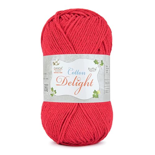 Ganga Acrowools Cotton Delight, Dk Weight Cotton Yarn, Oekotex Class L Certified 100G, 169M (Lite red)